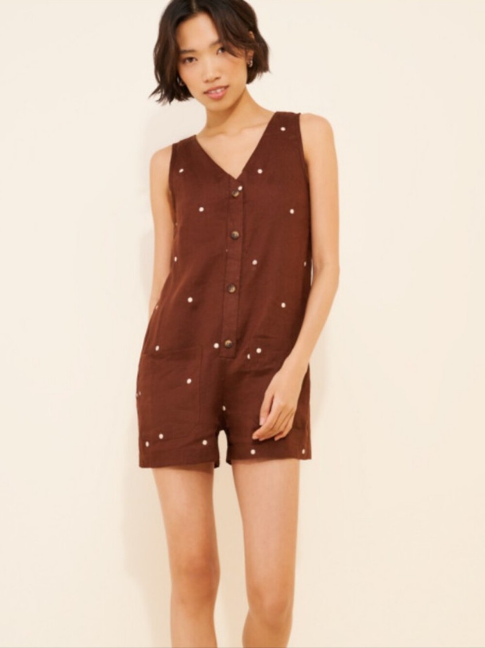New without tags: Little Lies Linen Polka Dot Embroidered Romper